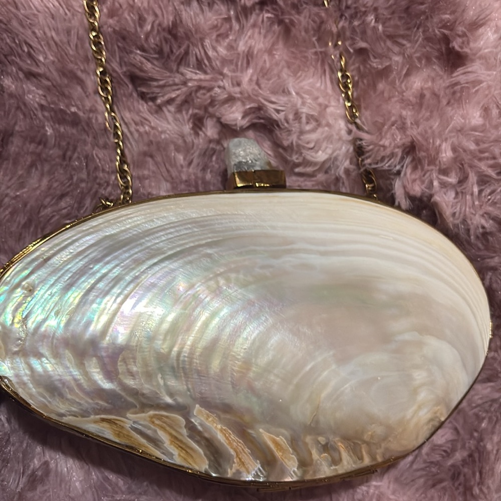 Elegant Shell Clutch with Gold Chain Rare Find